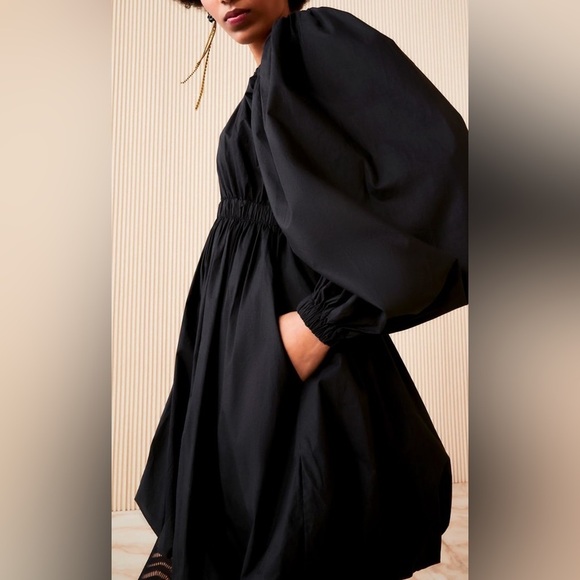 Ulla Johnson Black Martine Mini Dress Noir Bubble Hem Long Sleeve Bateau Size 2 - Picture 2 of 15